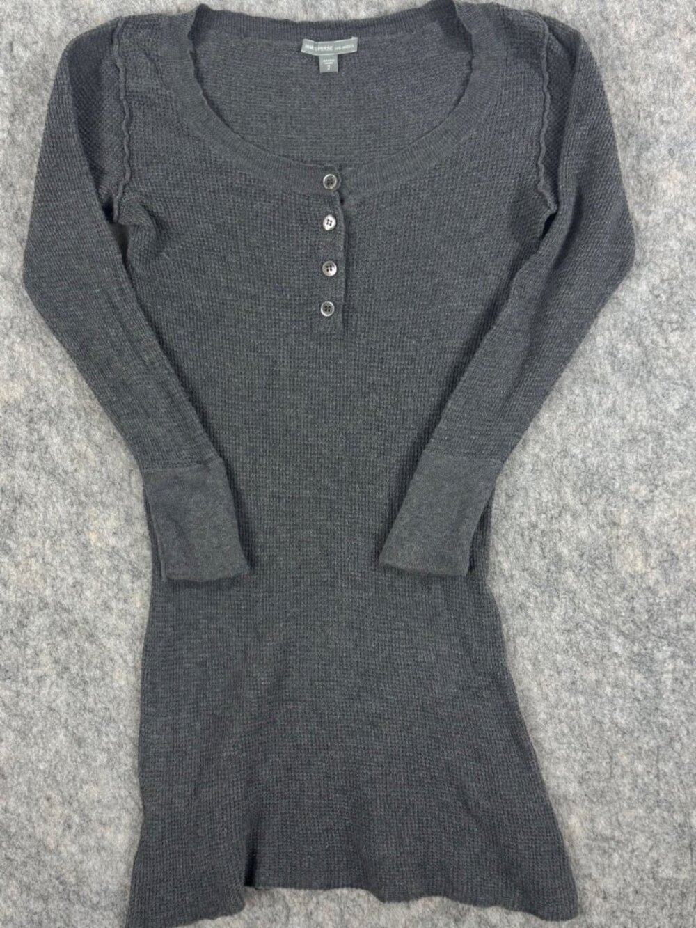 James Perse Henley Top Mini Dress Long Sleeve Waffle Knit Size 2 M Gray